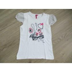 Wit Persival shirt met leuke kapmouwtjes/zomerprint! (152)