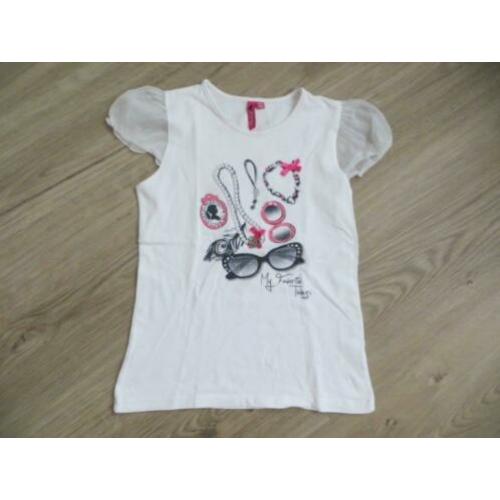 Wit Persival shirt met leuke kapmouwtjes/zomerprint! (152)