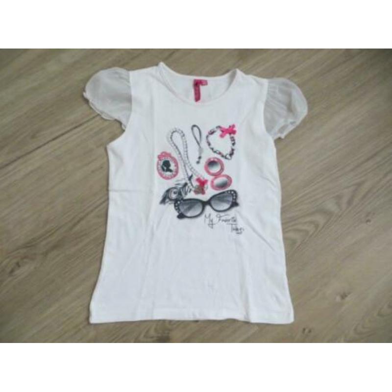 Wit Persival shirt met leuke kapmouwtjes/zomerprint! (152)