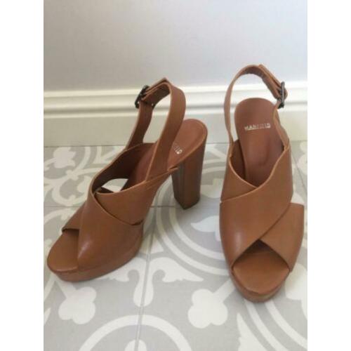 * Manfield, mt 37 * Gave leren blokhakken cognac, zgan!