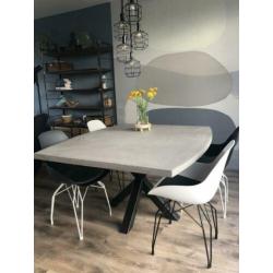 Betonlook tafel ovaal rond rechthoek beton stalen poot