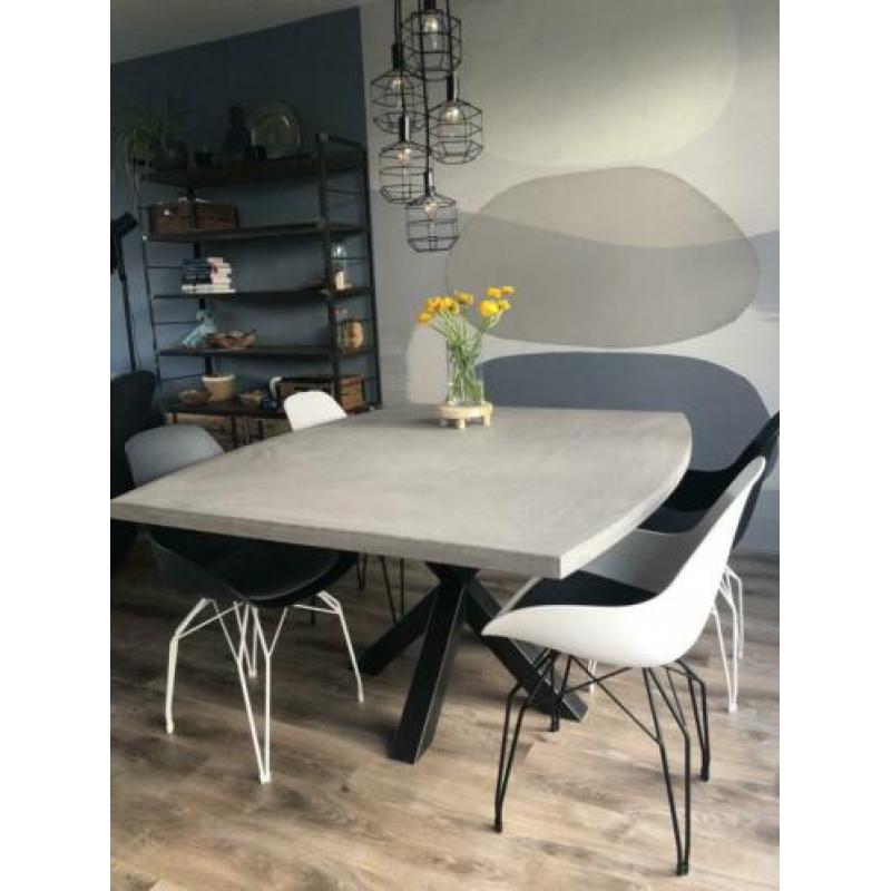 Betonlook tafel ovaal rond rechthoek beton stalen poot