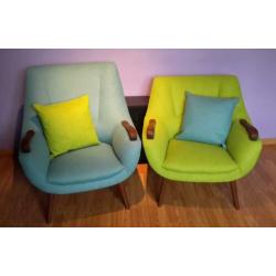 vintage teak fauteuil set jaren 60 nieuw gestoffeerd