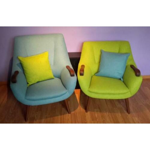 vintage teak fauteuil set jaren 60 nieuw gestoffeerd