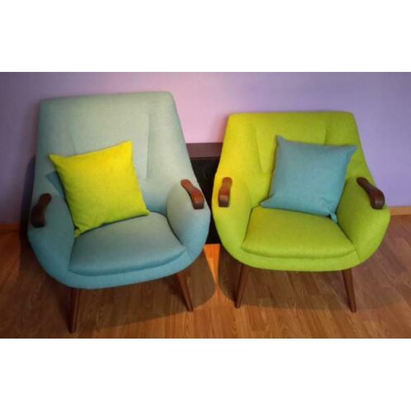 vintage teak fauteuil set jaren 60 nieuw gestoffeerd