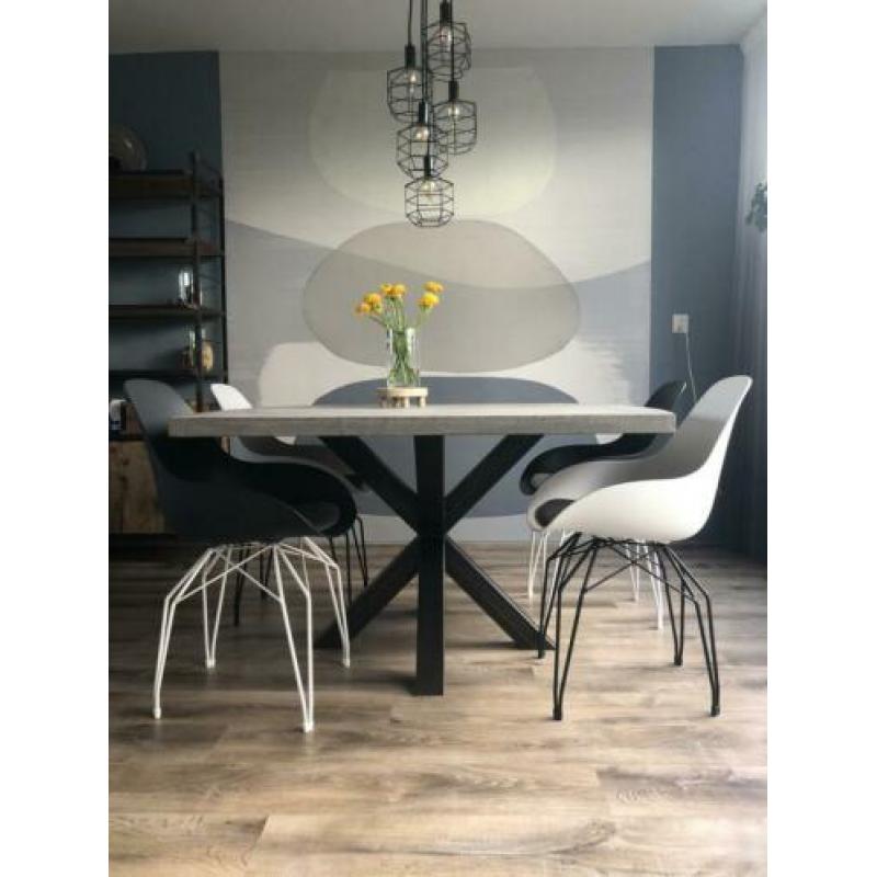 Betonlook tafel ovaal rond rechthoek beton stalen poot