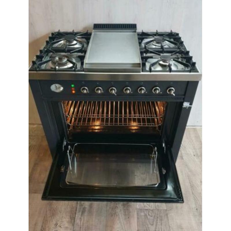 Prachtige Antraciet Boretti Fornuis met Fry-top 90 cm breed