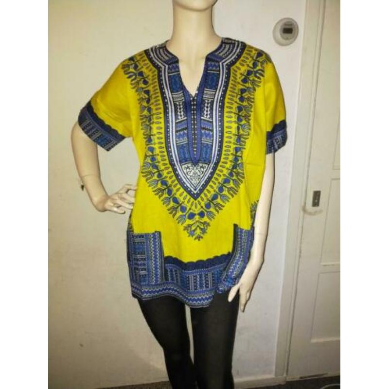 Mooie lichte gele Dashiki Afrikaanse Unisex shirt Een maat