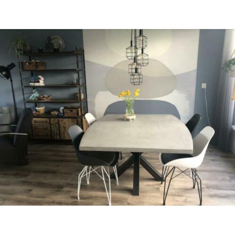 Betonlook tafel ovaal rond rechthoek beton stalen poot