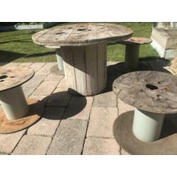 Tuintafel industriel krukjes set tafel kindertafel katrol