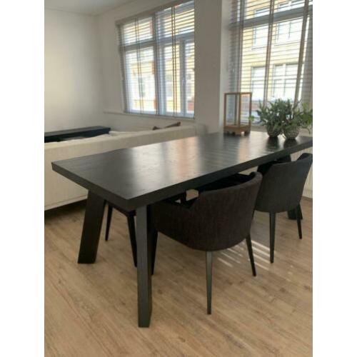 Houten eettafel(set) zwart eiken met 4 stoelen