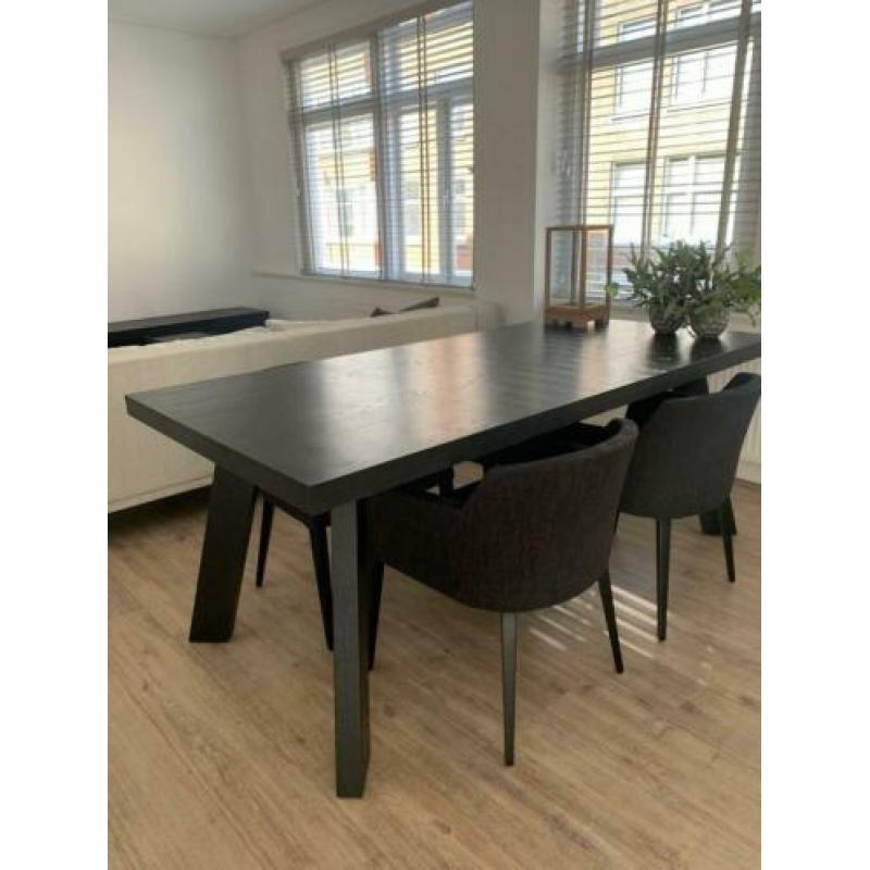Houten eettafel(set) zwart eiken met 4 stoelen