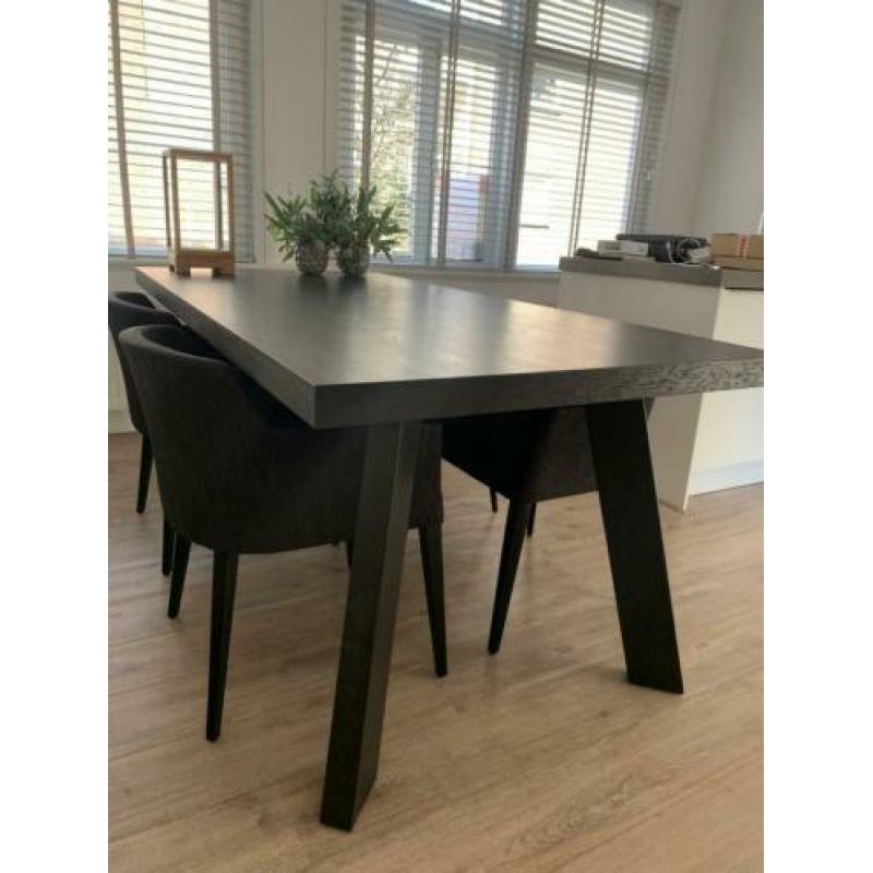 Houten eettafel(set) zwart eiken met 4 stoelen