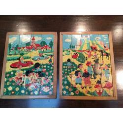 Oude houten schoolpuzzels.KAREL LINKS