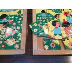 Oude houten schoolpuzzels.KAREL LINKS