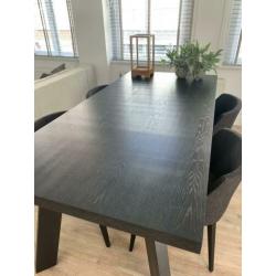Houten eettafel(set) zwart eiken met 4 stoelen