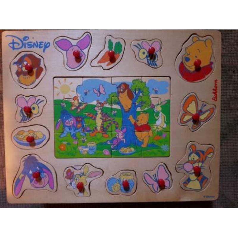Diverse houten puzzels. Winnie de pooh, Bobo, antieke puzzel