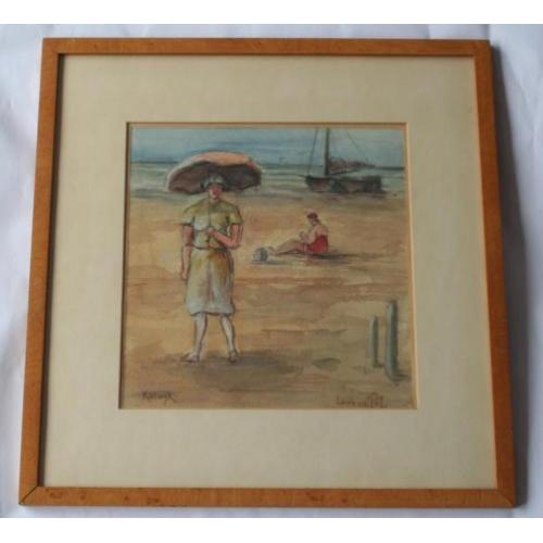 Louis van der Pol (1915 - 1986) - aquarel - Katwijk - strand