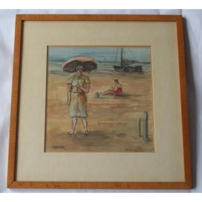 Louis van der Pol (1915 - 1986) - aquarel - Katwijk - strand