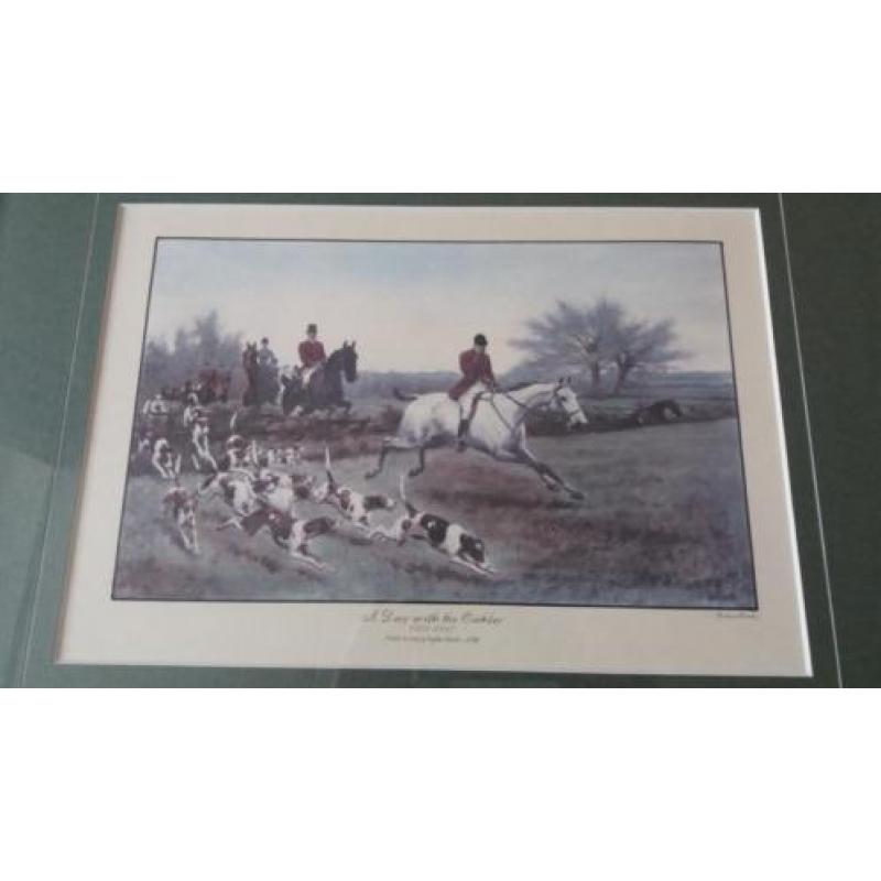 jacht prent paarden met honden