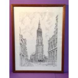 Delft : " mooi ingelijste tekening van de " grote kerk "