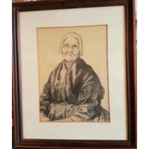 Originele tekening oude vrouw C Zuyderduyn.