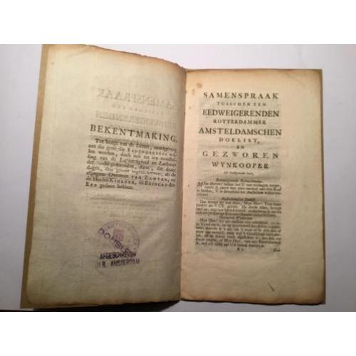 Antiek Samenspraak wijnkopers uit 1751 origineel