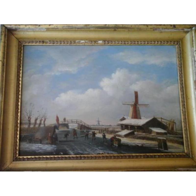 schilderij op eiken paneel winterlandschap