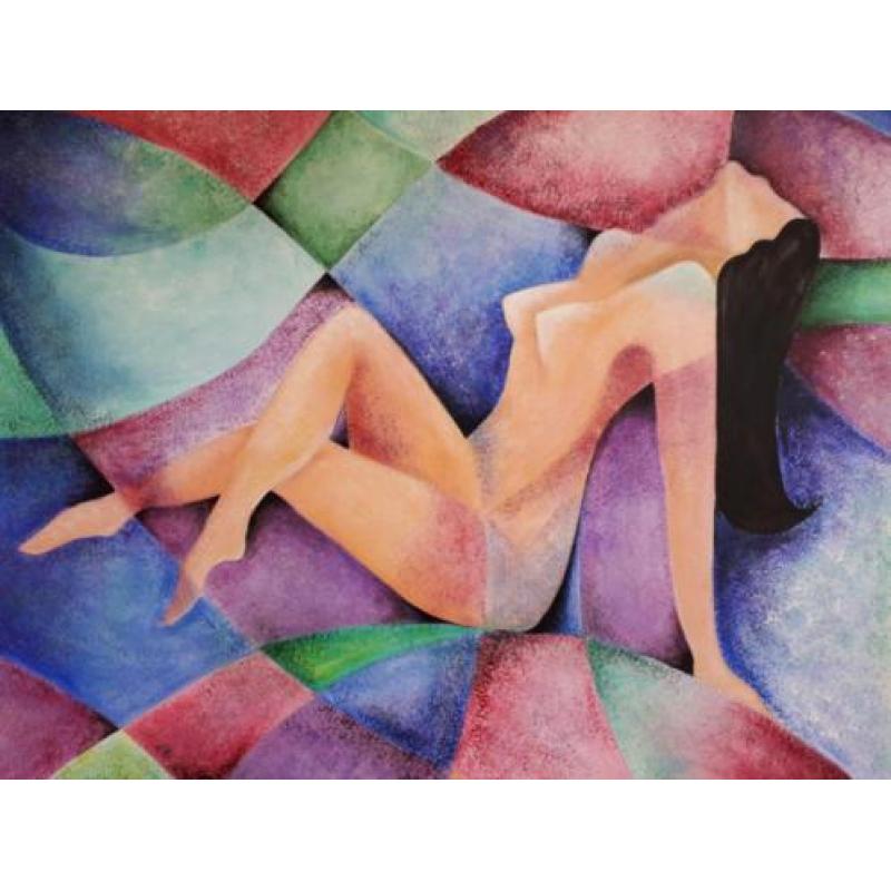70x100cm Modern kleurrijk schilderij WAAROM??? / vrouw