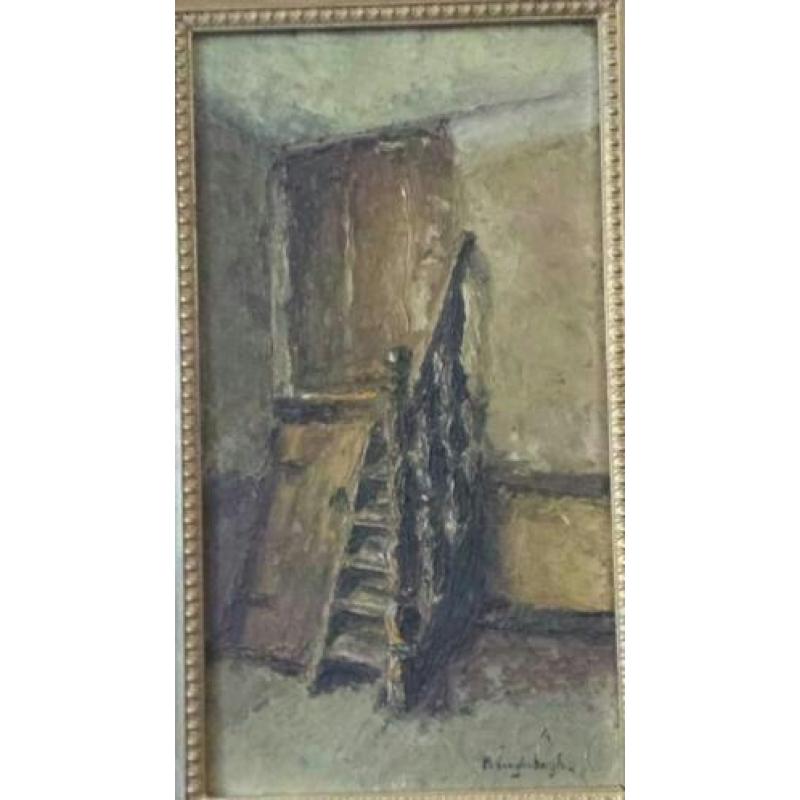 Olieverfschilderij op paneel trap naar opkamer Bergh