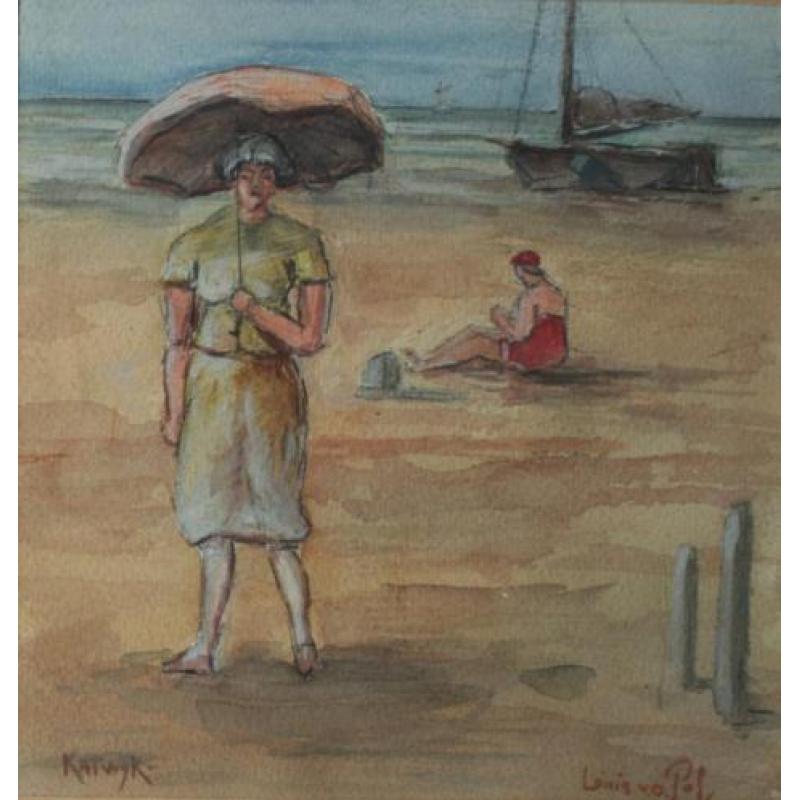 Louis van der Pol (1915 - 1986) - aquarel - Katwijk - strand