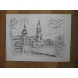 Vintage Ets -Tekening - Kerkrade -Klooster Rolduc- uit 1985