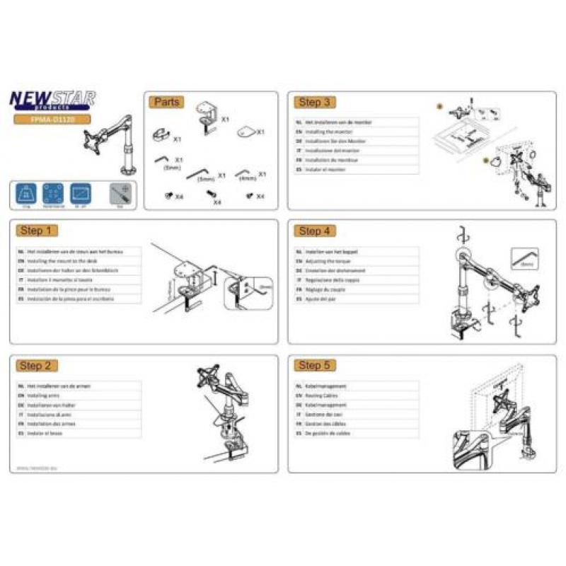 Newstar Flatscreen-D1120 Desk Mount (tot 30 inch) **NIEUW**