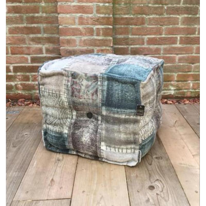 PTMD cotton velvet stool sguare bleu,grey
