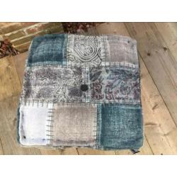 PTMD cotton velvet stool sguare bleu,grey