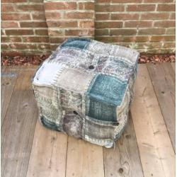 PTMD cotton velvet stool sguare bleu,grey