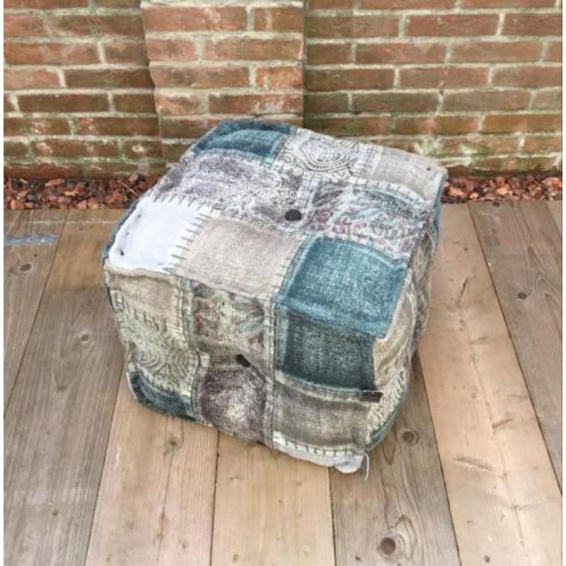 PTMD cotton velvet stool sguare bleu,grey