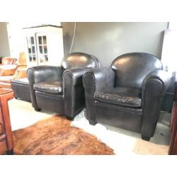 Bart van Bekhoven AD-stijl fauteuils, schapenleer.Izgs! Leer
