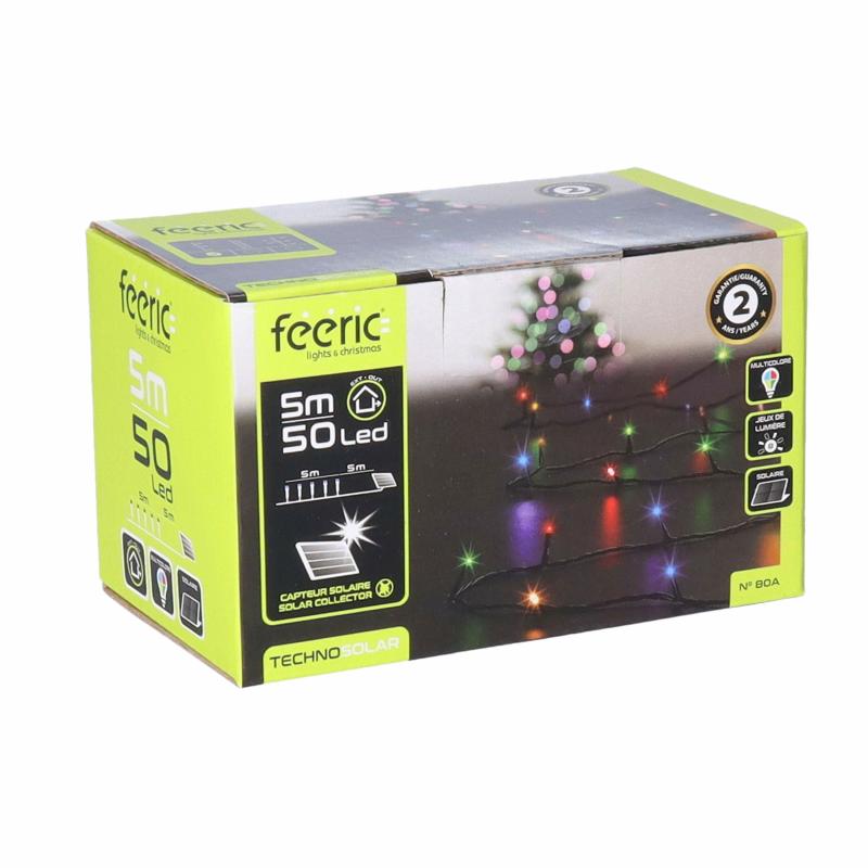 Feeric lights Kerstverlichting - gekleurd - 5m- 50 leds- zonne-energie